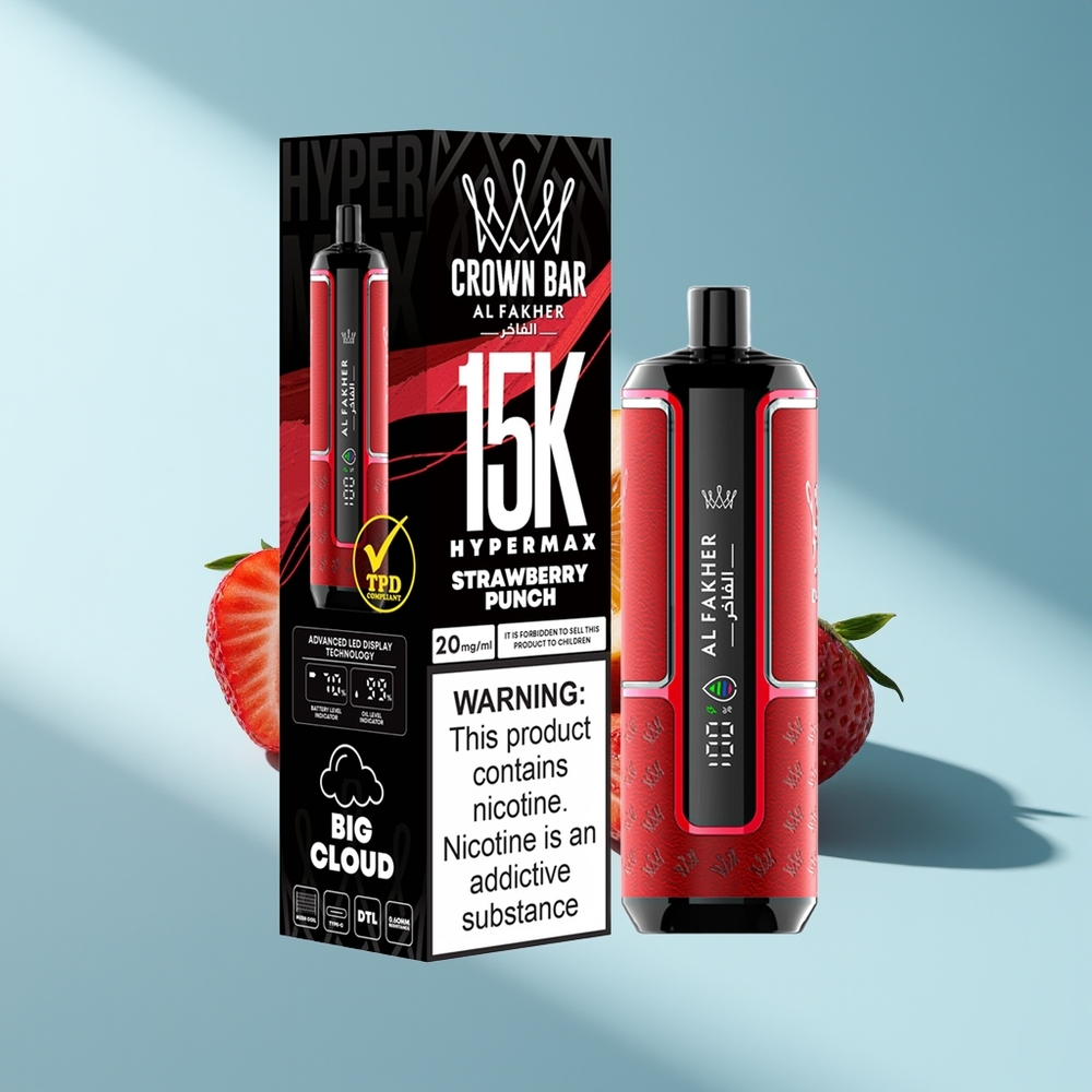 Al Fakher Crown Bar 15K Hypermax Erdbeer-Schlag mit 22ml und 600mAh