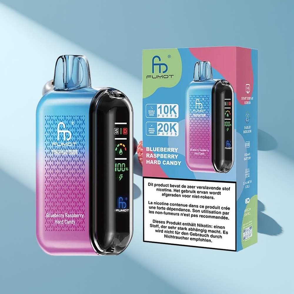 Fumot Tornado 20000 Blaubeere Himbeere Hartbonbon mit Dual Mesh Coil und 20ml E-Liquid