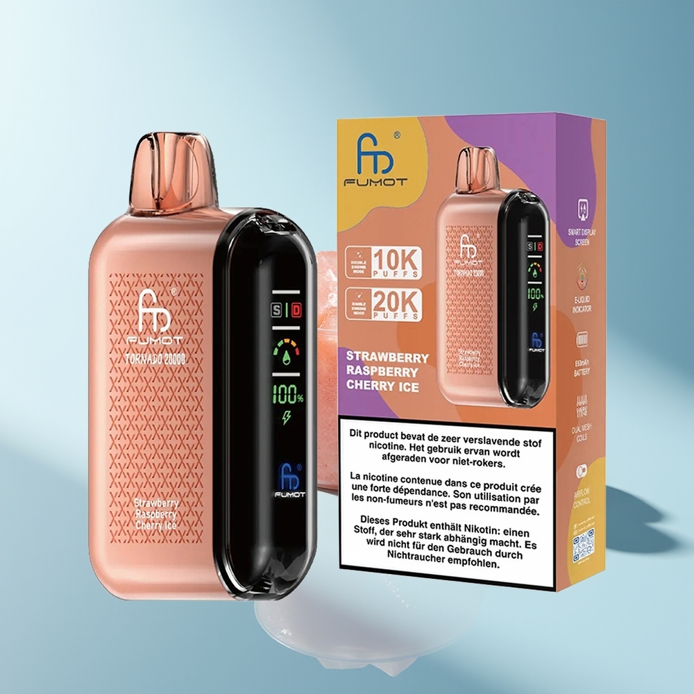 Fumot Tornado 20000 Erdbeere Himbeere Kirsche Eis Dual Mesh Coil Smart Display