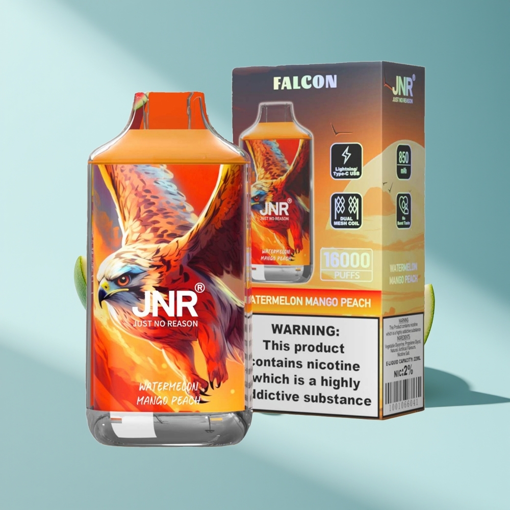 JNR Falcon 16000 Wassermelone Mango Pfirsich Dual Mesh Typ C 850 mAh 22ml Smart LED 0% 2%