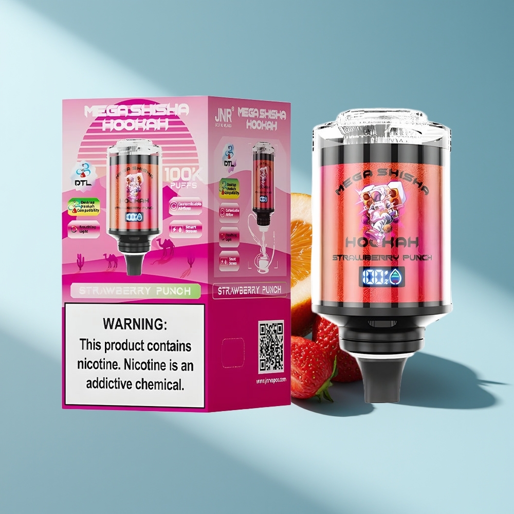 JNR Mega Shisha Hookah 100K Erdbeer-Punch Typ-C Schnellladung 2200mAh
