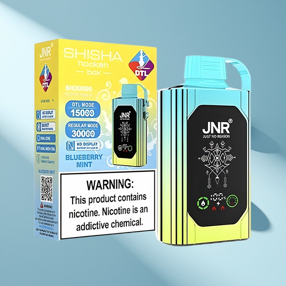 JNR Shisha Hookah Box 20500 Blaubeer-Minze HD-Display Dual-Mesh-Coil